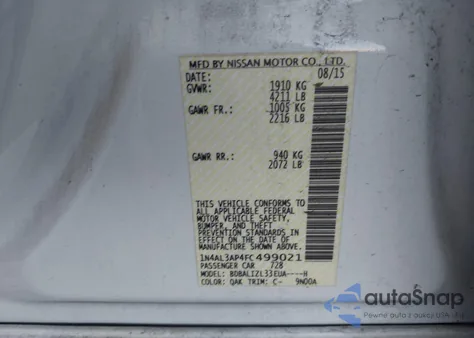 2015 Nissan Altima 2.5 Sv from USA, damaged, VIN 1N4AL3AP4FC499021